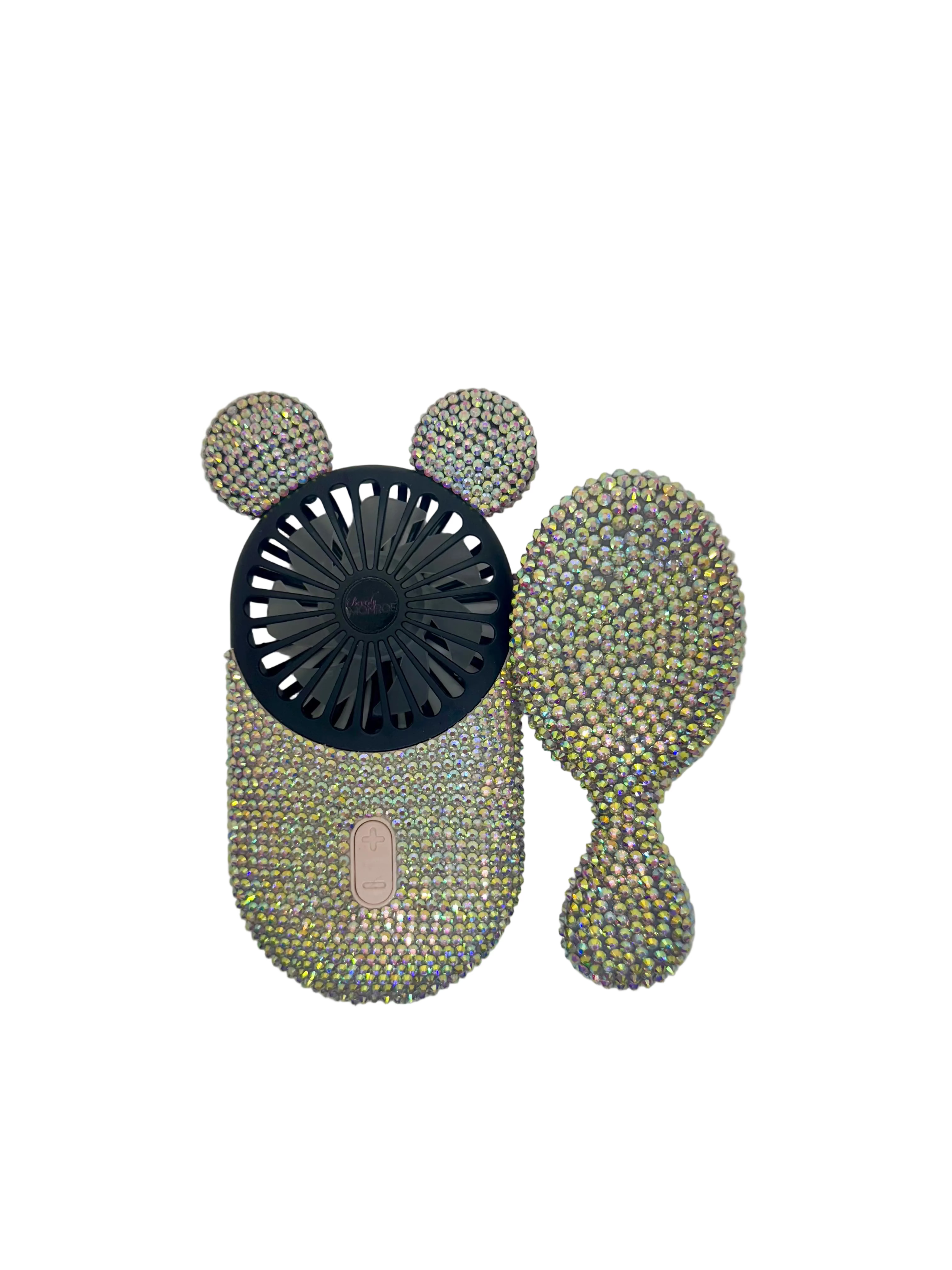 Crystal Encrusted Fan and Mini Brush Duo